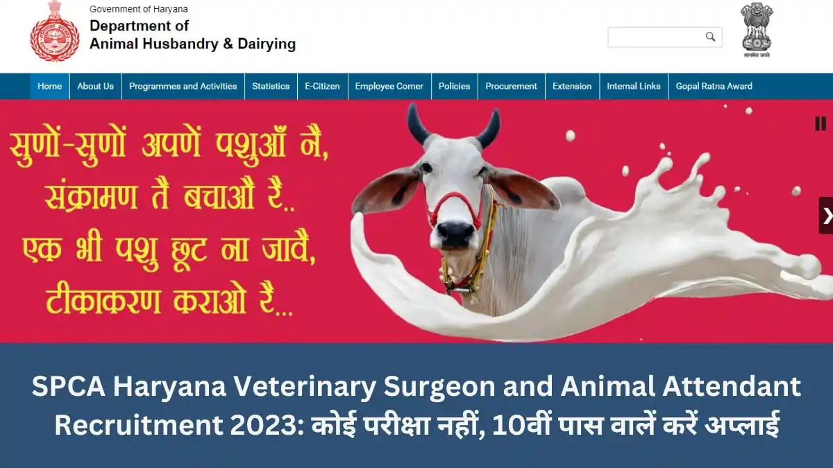 SPCA Haryana Veterinary Surgeon and Animal Attendant Recruitment 2023